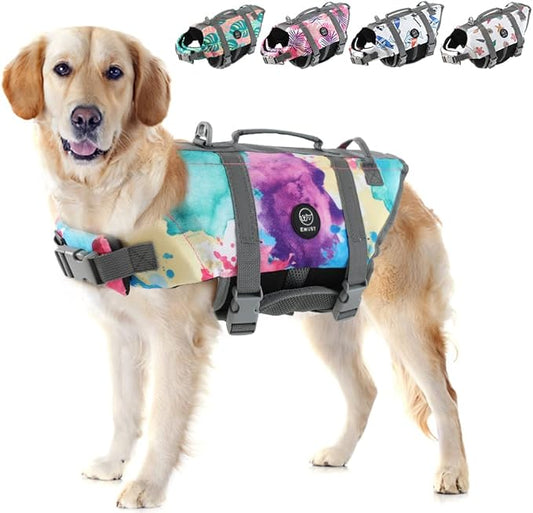 EMUST Dog Life Preserver, Pet Flotation Vest for Swimming, Beach Boating with High Buoyancy, Dog Flotation Vest for Small/Medium/Large Dogs, M, Multicolors