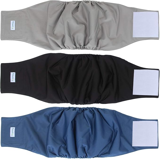 Teamoy 3 Pack Male Dog Diaper Wrap with Gray Lining, Washable Puppy Belly Bands, Super-Absorbent and Comfortable(L2,20-24" Waist)