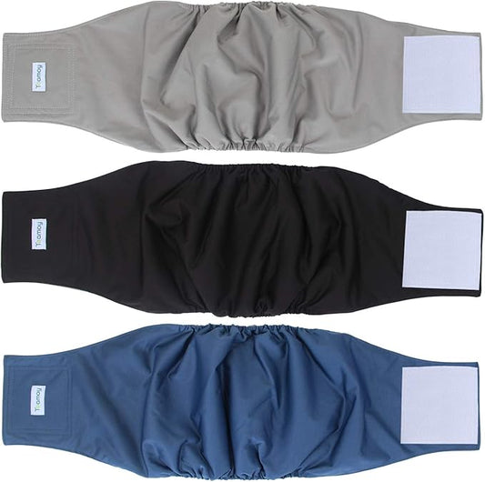 Teamoy 3 Pack Male Dog Diaper Wrap with Gray Lining, Washable Puppy Belly Bands, Super-Absorbent and Comfortable(L2,20-24" Waist)
