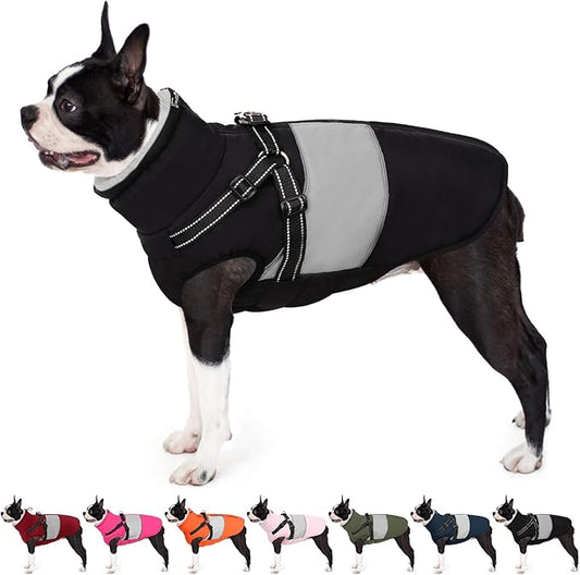 AOFITEE Small Dog Coat, Dog Winter Coat with Harness Built in, Warm Dogs Jacket with Zipper & Polar Fleece Collar, Waterproof Pet Snow Jacket Snowsuit for Schnauzer, Chihuahua Yorkshire, S