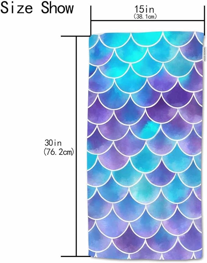 HGOD DESIGNS Mermaid Hand Towels Retro Ocean Sea Fish Scale Mermaid Sequin Soft Hand Towel for Bathroom Kitchen Yoga Gym Decorative Towels 15"X30"