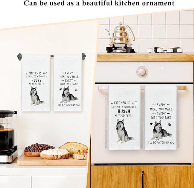 Funny Husky Dish Towels for Kitchen Sets of 2, Gifts for Husky Dog Lover, Drying Cloth Tea Towel Hand Towels for Cooking Baking Bathroom Decor, 16 x 24 Inch -19
