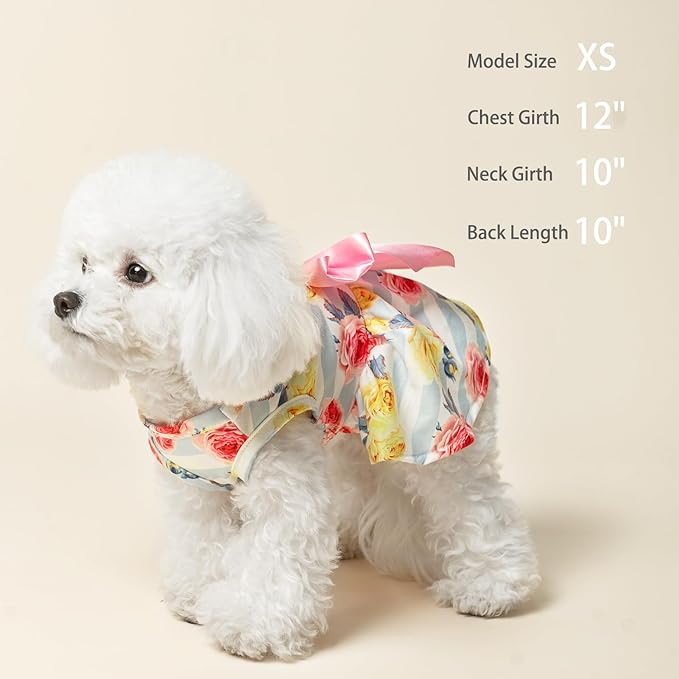 PUPTECK Floral Dog Dress for Spring Outfit Puppy Cute Small Dogs Clothes,Stripe,M