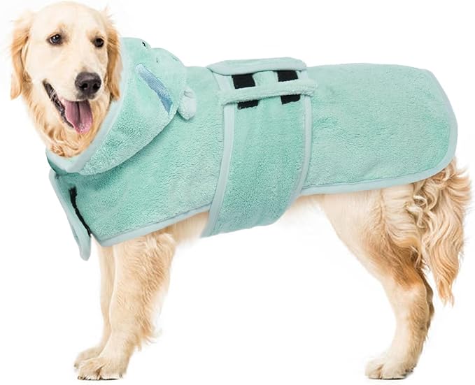 Microfibre Dog Drying Coat, Super Absorbent Towel, Magic Sticker & Belly Strap - Dog Robes for After Bath, Small to Large Sizes