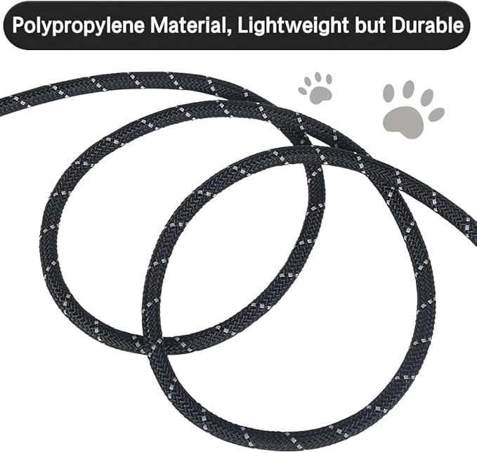 Vivifying Long Dog Leash, 20ft Reflective Dog Training Leash for Outside and Yard, Floating Long Line Lead with Soft Handle for Beach and Swimming (Black)