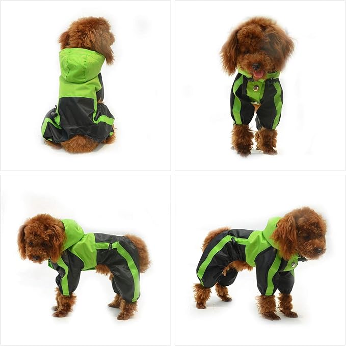 Lovelonglong Dog Hooded Raincoat, Small Dog Rain Jacket Poncho Waterproof Clothes with Hood Breathable 4 Feet Four Legs Rain Coats for Small Medium Large Pet Dogs Green S