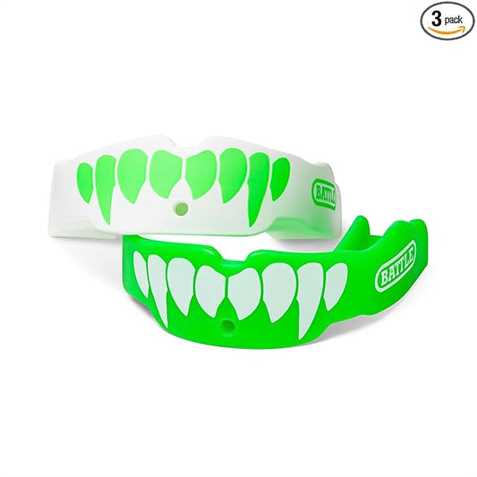 Battle Fangs Football Mouthguard – Sports Mouth Guard with Removable Strap – Protector Mouthpiece Fits with or Without Braces on Teeth – Adult & Youth Mouth Guard Sizes, 2 Pack