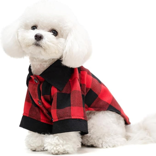 KOOLTAIL Chirstmas Dog Shirt, Red Buffalo Plaid Pet Shirts, Cute Dog Apparel Clothes Suitable for All Seasons, Comfortable Dogs T-shirt for Small Medium Large Dogs Cats Girl Boy, Pet Outfit Costume, M