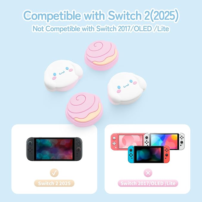 Thumb Grip Caps Compatible with Nintendo Switch 2, Silicone Joystick Grip Caps for Switch 2025, 4pcs, Cute Dog Style, Pink & White