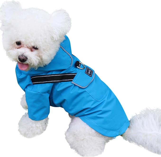 Premium Dog Raincoat with Hood for Medium Dogs,Outdoor Sports Waterproof Dog Rain Jacket,Puppy Raincoat with Pockets,Blue M