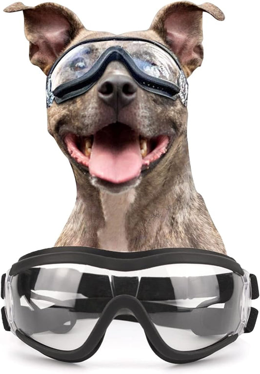 PETLESO Dog Goggles Large Breed, Large Dog Sunglasses Eye Protection for Dogs Windproof Goggles for Medium Large Dog Riding Biking Driving, Clear