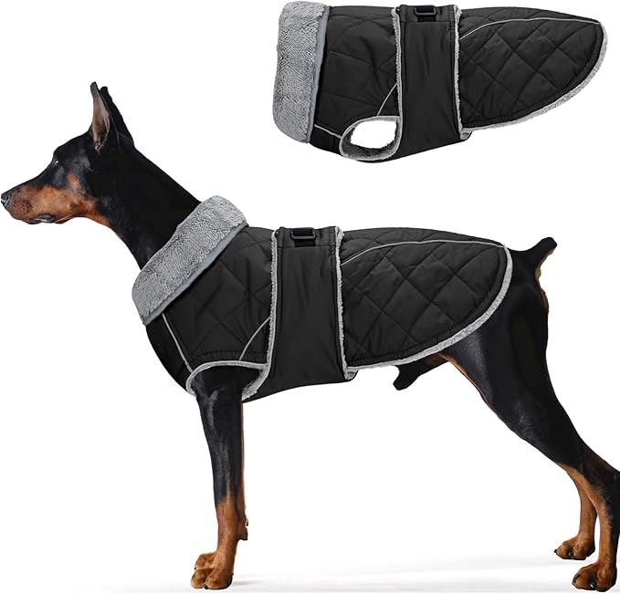 Dog Coat, Warm Dog Winter Coat for Medium Dogs, Waterproof Jacket with Adjustable Buckle & Velcro, Reflective Turtleneck Cold Weather Coats, Pet Fleece Vest Snow Jacket (Black, XXXL)