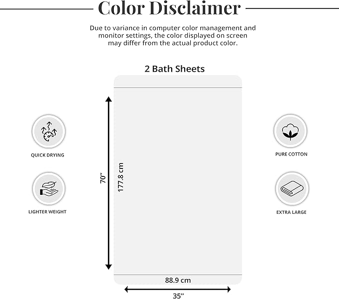 Tens Towels Pack of 2 Extra Large Bath Sheets 35 x 70 Inches, 100% Cotton, Larger & Lighter Weight, Quicker to Dry, Super Soft & Absorbent, Oversized Bath Towels, White