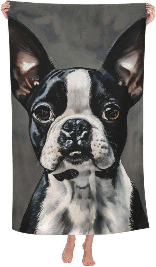 Boston Terrier Beach Towel Dog Sand-Free Microfiber Bath Towel Ultra Soft Quick Dry Pool Towel Absorbent Towel Lightweight Towel Gifts for Outdoor Bathroom Swimming Decor 31inx51in