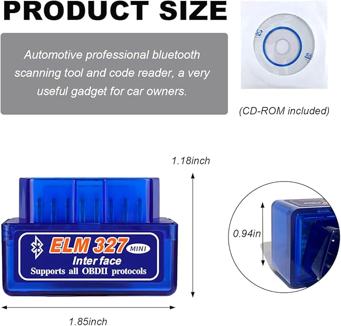 OBDII Car Auto Diagnostic Scanner, ELM327 Automotive Bluetooth Scan Tool and Code Reader, Professional Car Bluetooth Engine Fault Code Reader, Universal Car Accessories (1 PCS)