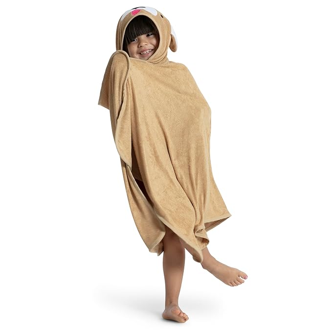 Delta Children Personalized Kids Hooded Bath Towel with Pockets - Super Soft and Absorbent- Great Gift for Boys and Girls, Tan Dog