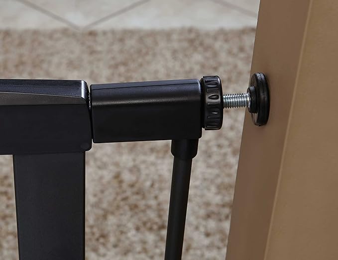 MidWest Homes for Pets 39-Inch High Walk-Thru Pressure Mounted Steel Dog Gate, Expands to 38 Inches Wide, Includes 3-inch Extensions, Textured Graphite
