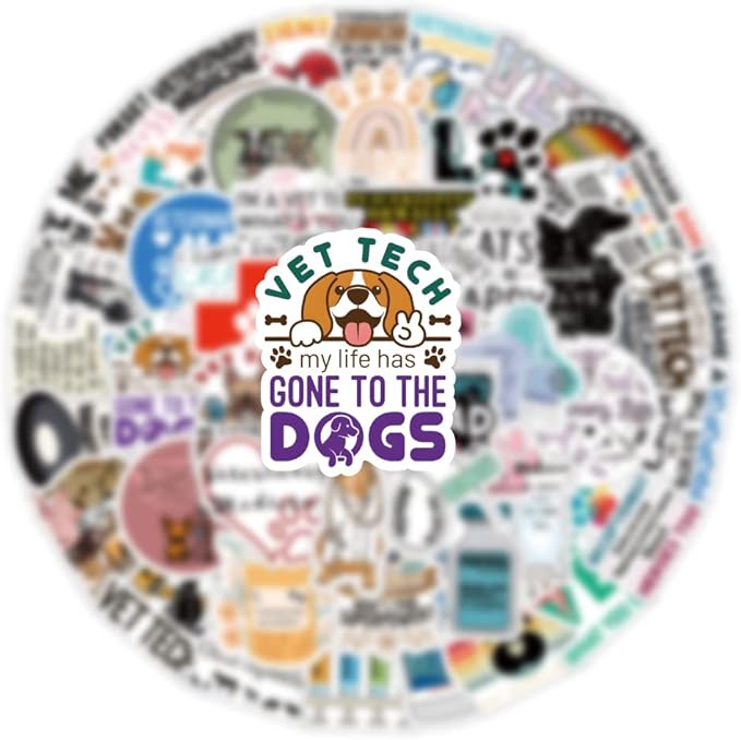 61Pcs Veterinary Stickers Pack |，Treatment Animals Medical Health Vet Tech Sticker for Water Bottle Skateboard Luggage Laptop Computer Phone Wall Surfboard