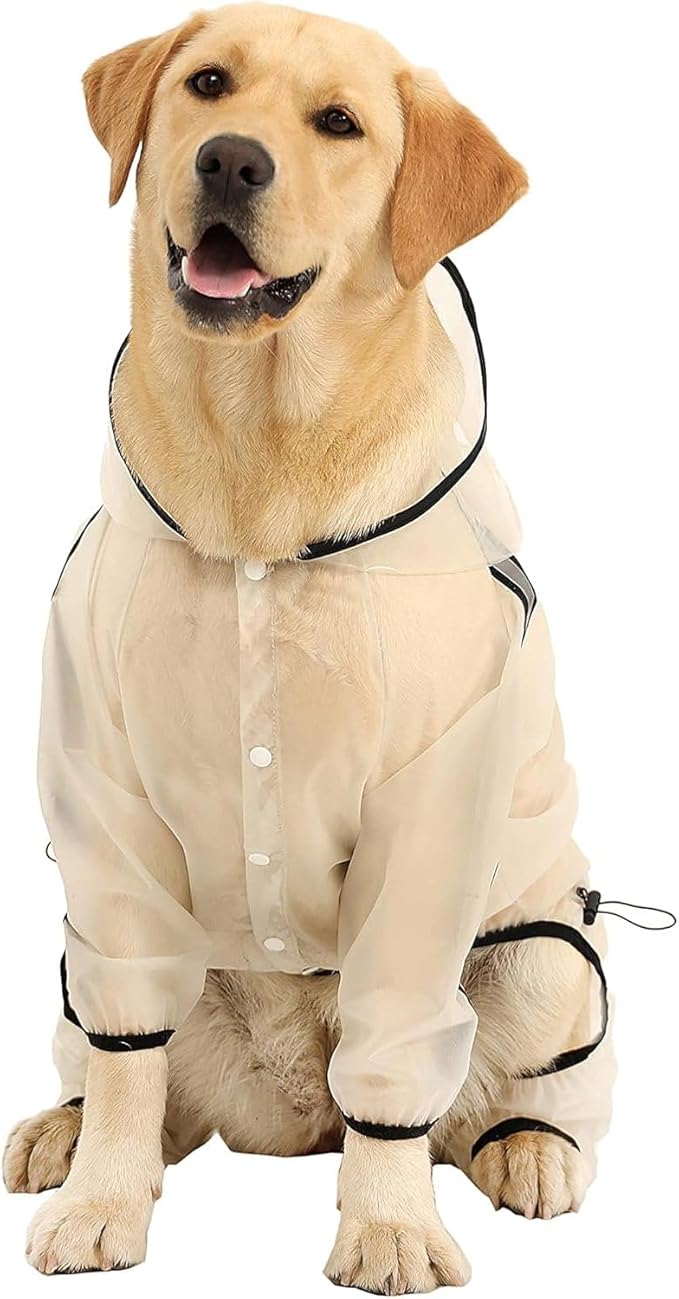 Olsa Dog Raincoat, Dog Hooded Slicker Poncho, 4 Legs Rain Jacket with Reflective Stripe, Water Proof Rain Snow Clothes with Hood for Small Medium Dogs