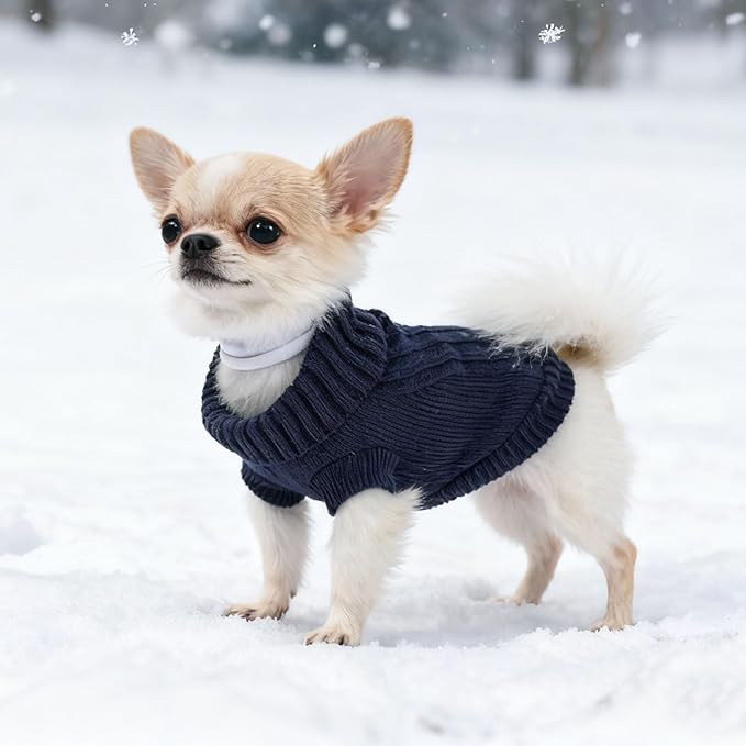 Dog Sweater for Small Dogs Fall Winter Dog Knitted Sweaters Warm Puppy Clothes Chihuahua Sweater Thick Pet Knitwear Tiny Dog Clothes for Teacup Yorkie (Navy Blue, Medium)