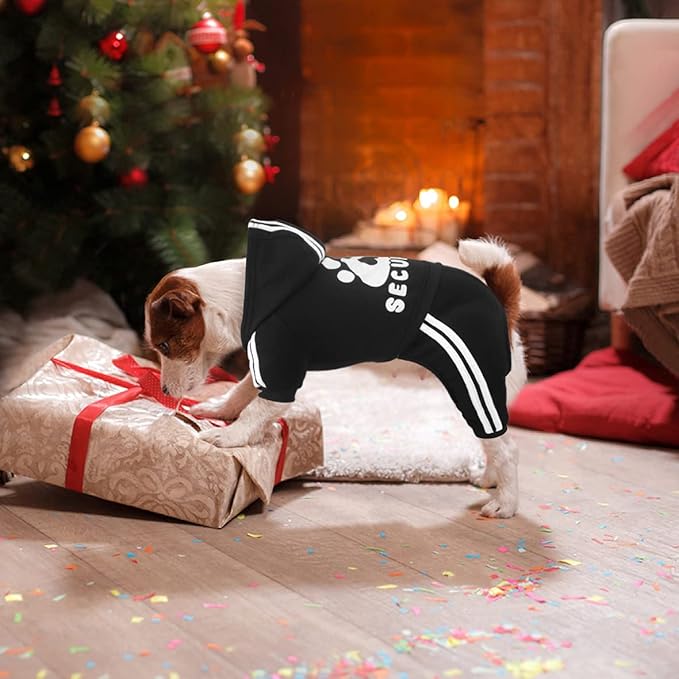 Dog Hoodie Security Clothes 4 Legs Jumpsuit Sweatshirt Hoodies Soft & Warm Dog Outfit Pullover Dog Winter Clothes Sweater for Small Medium Large Dogs Cats (Black, X-Small)