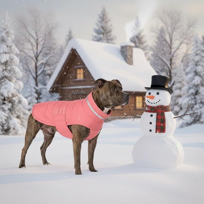 Mklhgty Waterproof Dog Coat for Medium and Large Dogs, Warm Dog Winter Jacket, Reflective Windproof Turtleneck Coats with Adjustable Hook & Loop - Pink02 - L