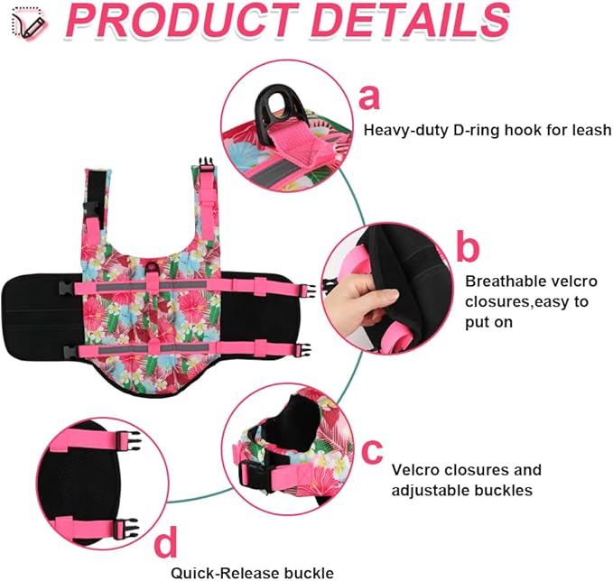 Doglay Dog Life Jacket, Dog Life Vest for Swimming Boating, Adjustable Puppy Life Jacket with Reflective Stripes, Superior Buoyancy Pet Swimming Vest for Small Medium and Large Dogs