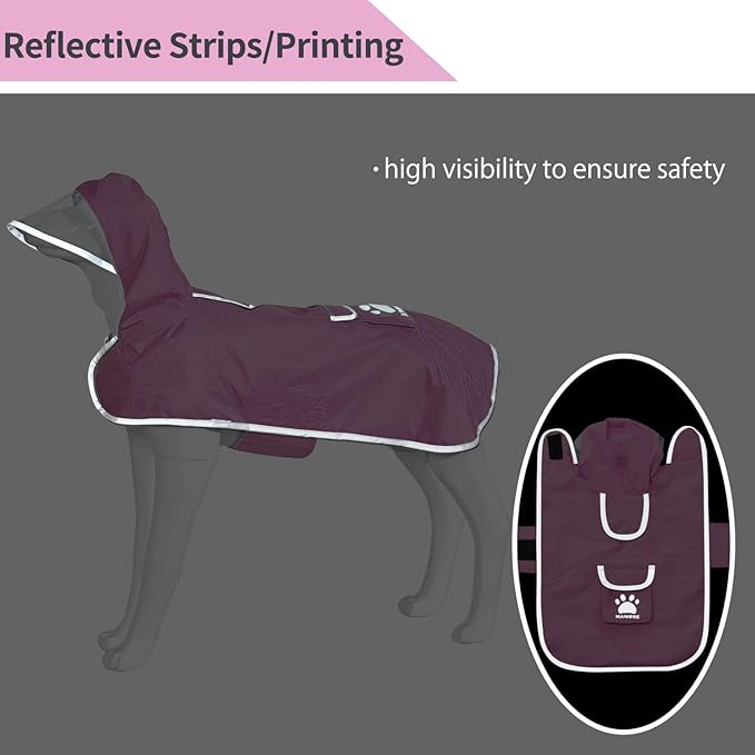 MAMORE Dog Raincoat Reversible,Waterproof Dog Rain Coat Hooded Slicker Poncho with Reflective Strip, Plaid Double Layer Rain Jacket for Small Medium Large Dogs (Dark Pink, Small(9-13lb))