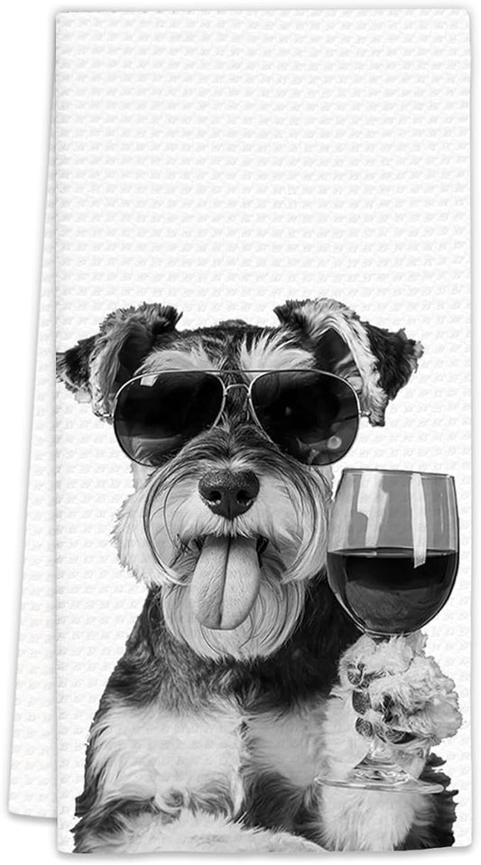 Schnauzer Gifts Wine Dog Kitchen Towels, Gifts for Schnauzer Dog Wine Lovers Decorative Hand Dish Towel for Kitchen Home Bar, Funny SchnauzerDog WineLover Home Bar Kitchens Decor(16x24 Inch)