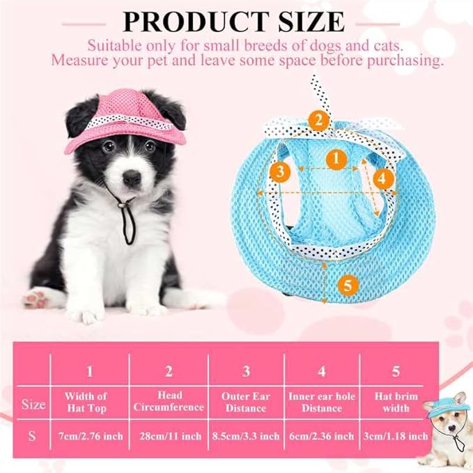 Frienda 2 Pcs Dog Hat Pet Sun Visor Hat Pet Beach Princess Cap Sun Protection Cap Mesh Porous with Ear Holes and Chin Strap for Small Dogs Pug Chihuahua Shih Tzu Yorkshire Terriers