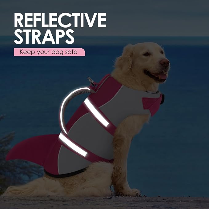 AOFITEE Dog Life Jacket, Dog Life Vest for Swimming, Shark Dogs Swimming Vest with Rescue Handle and Reflective Stripe, Ripstop Pet Float Coat Swimsuit Lifesaver Small Medium Large Dogs Pink S
