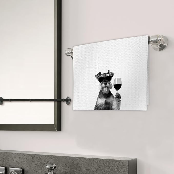 Gifts for Mini Schnauzer Dog Wine Lovers Kitchen Towels Set of 2, Schnauzer Gifts Wine Decorative Hand Dish Towel for Kitchen Home Bar, Funny Dog Beer Lover Home Bars Kitchens Decor(16x24 Inch)