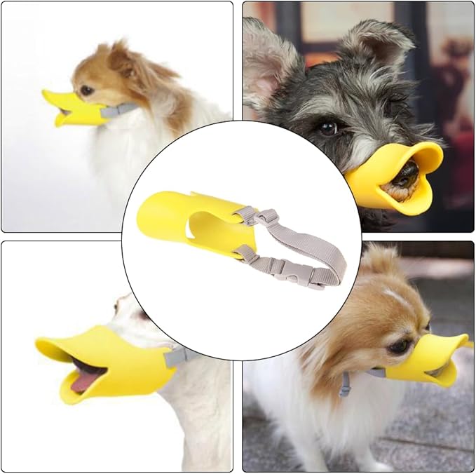 Dog Muzzle,Anti Bite Duck-Mouth Shape Dog MouthCovers,Soft Duck Silicone Mouth Cover w/Adjustable Strap,Dogs Muzzle Mask for Dogs Weighing 2.5-4.5kg Chihuahuas Teddy Bears(Yellow,M:11cm/4.33inch)