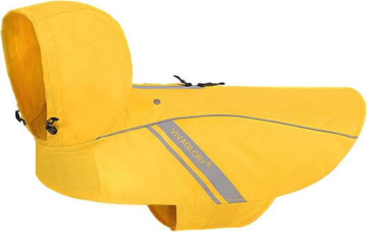 VIVAGLORY Wetoff Dog Raincoat, Rain Coat for Dog All Seasons Adventure, Rain Jacket with Harness Hole & Hood, Reflective Lightweight Waterproof for Doggy & Puppy, S, Yellow