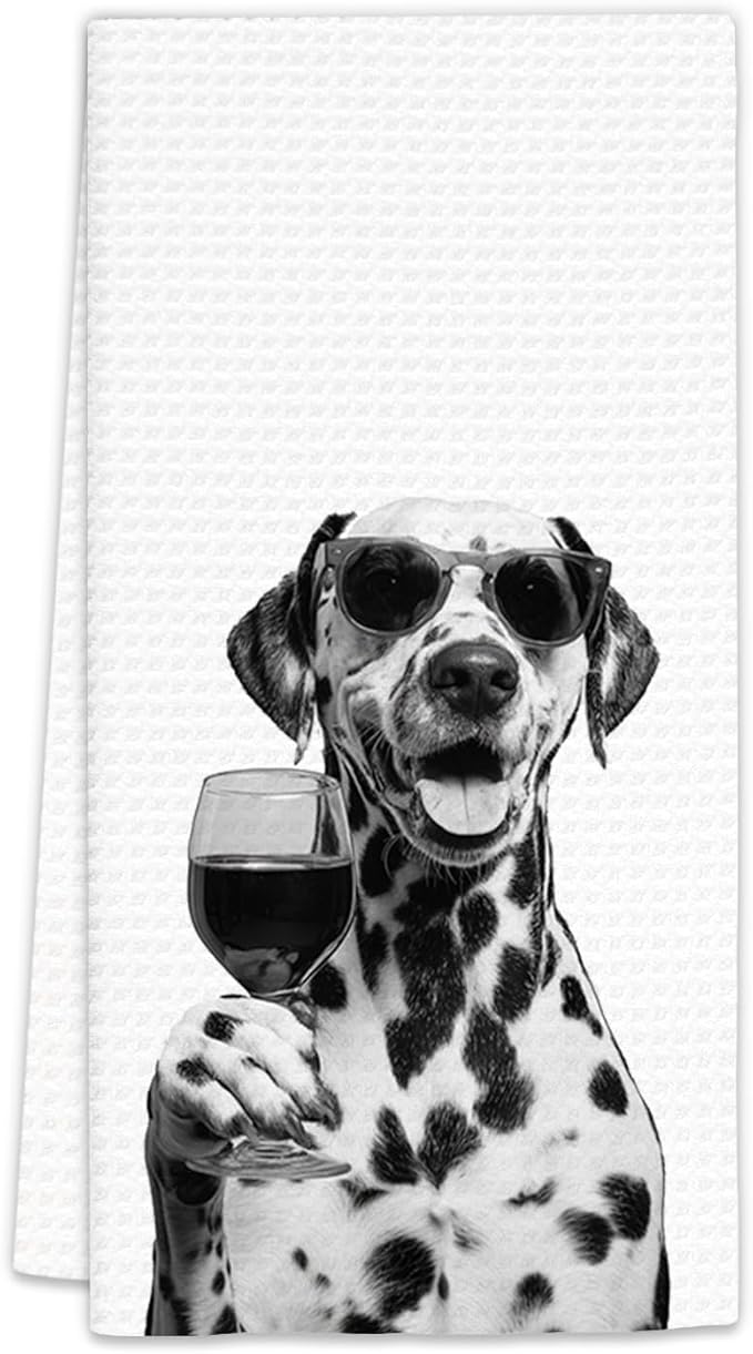 Dalmatian Gifts Wine Dog Kitchen Towels, Gifts for Dalmatian Dog Wine Lovers Decorative Hand Dish Towel for Kitchen Home Bar, Funny Dalmatians Dogs WineLover Home Bar Kitchens Decor(16x24 Inch)