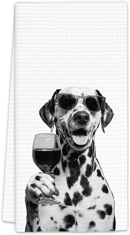 Dalmatian Gifts Wine Dog Kitchen Towels, Gifts for Dalmatian Dog Wine Lovers Decorative Hand Dish Towel for Kitchen Home Bar, Funny Dalmatians Dogs WineLover Home Bar Kitchens Decor(16x24 Inch)