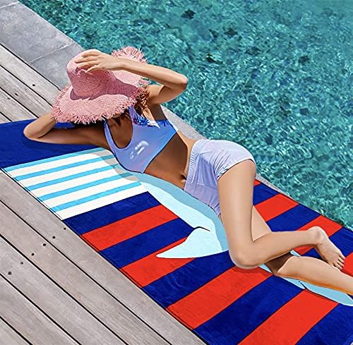 YIFONTIN 4-Pack Beach Towels 100% Cotton Extra Large XL 34"x63" Soft Absorbent Velour Throw Blanket Gift for Bath Holiday Swimming Pool Sports Camping Picnic Yoga, Dolphin Shark Vessel.