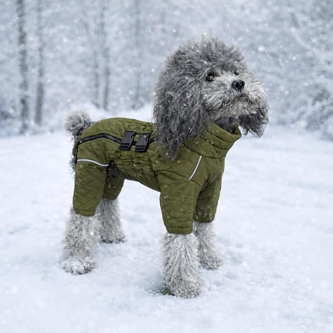 Lovelonglong Warm Dog Coat Double Layers Vest, 4 Legs Covered Windproof Waterproof Reflective Outdoor Skating Costume for Corgis Dachshund Olive D-S