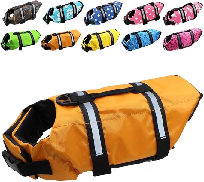 Dog Life Jacket Easy-Fit Adjustable Belt Pet Saver Swimming Safety Swimsuit Preserver with Reflective Stripes for Doggie (XS, Orange)