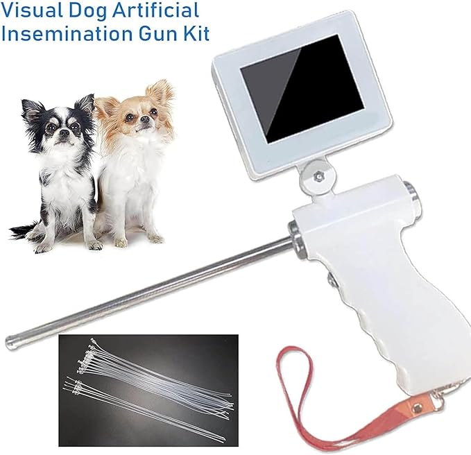Dog Artificial Insemination Ai Gun, Adjustable Dog Insemination Kit, 360° Rotatable Screen, Photo-Video Recordable, with 20 Vas Deferens and 4 Locating Steel Needles, for Dogs