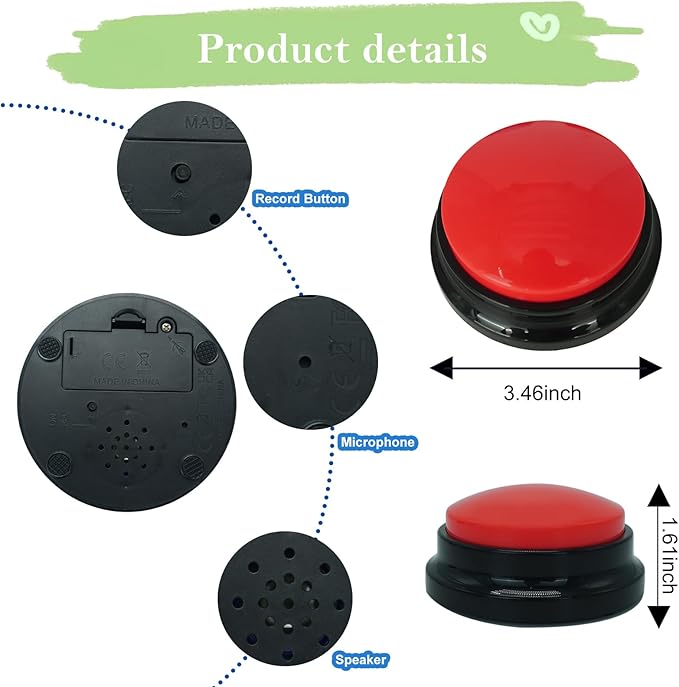 Set of 2 Dog Buttons for Communication, Voice Recordable Buttons for Classroom, Dog Training Talking Buttons Starter Set, Pet Easy Speaking Buttons Tools