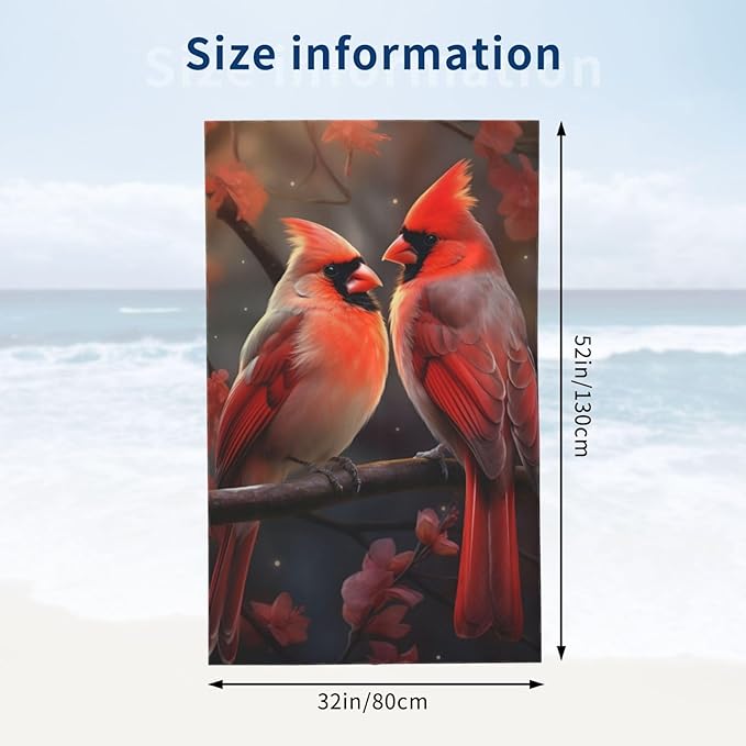 Cardinal Bird Beach Towel Nature Sand-Free Microfiber Bath Towel Ultra Soft Quick Dry Pool Towel Absorbent Towel Lightweight Towel for Outdoor Bathroom Swimming Decor 31inx51in