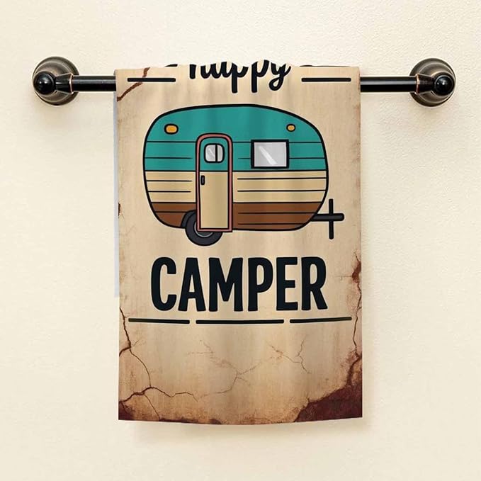 HGOD DESIGNS Camper Hand Towels Happy Camper Camping Outdoor Soft Hand Towel for Bathroom Kitchen Yoga Gym Decorative Towels 15"X30"