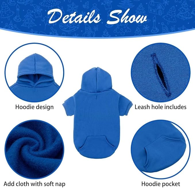 KOOLTAIL Dog Hoodie for Large Medium Small Dogs,Soft and Warm Pet Sweater with Leash Hole and Pocket Boy Girl,Puppy Fall Winter Jacket Clothes,French Pitbull Cold Weather Coat Sweatshirt,Blue SM