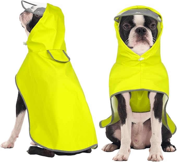 FUAMEY Large Raincoat for Dogs | Transparent Hood, Lightweight, Rainy Walks, Waterproof, Reflective, French Bulldog