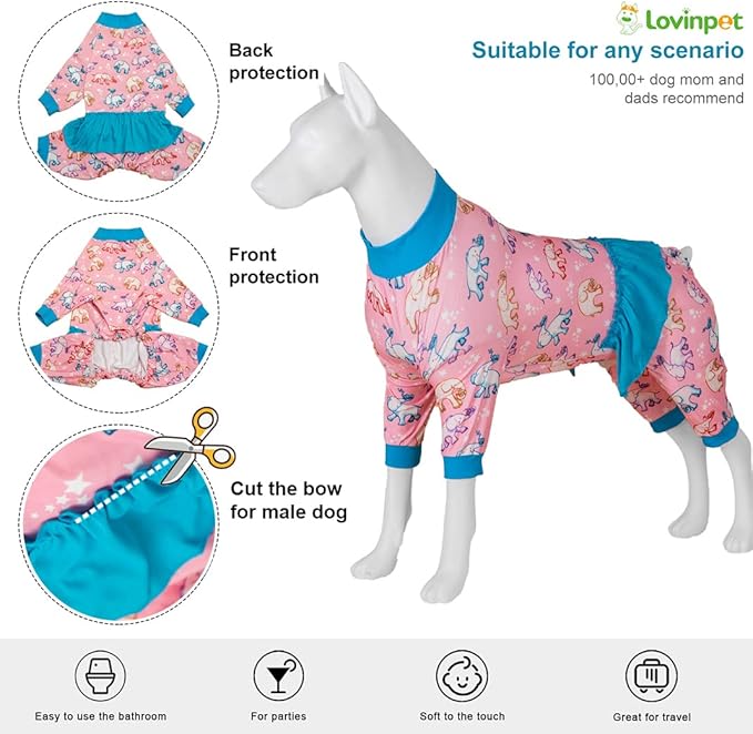 LovinPet Large Dog Onesies, UV Protection, Post Surgery Comfort Clothes, Lightweight Flannel Fabric, Light Pink Baby Elephant Print, Undershirt for Dog Dresses, Pitbull Clothes, Blue, 3XL
