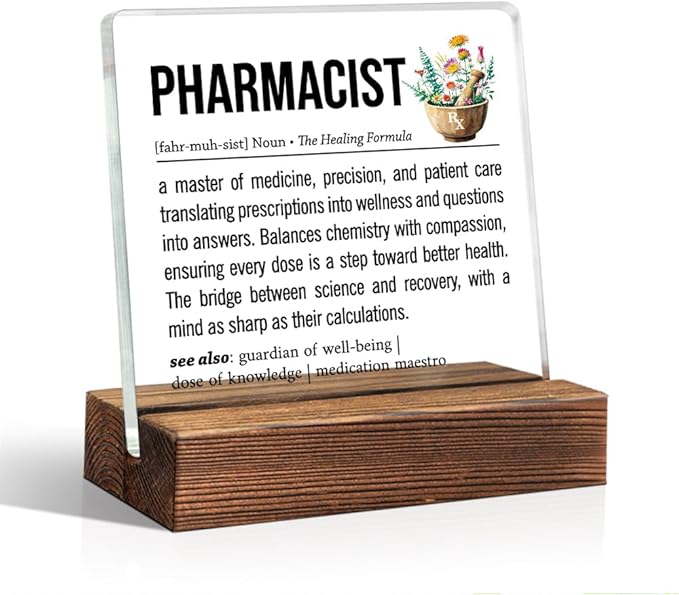 Pharmacist Definition Acrylic Sign with Wood Stand, Pharmacist Gifts for Women Men, Pharmacy School Student Graduation Gifts, Pharmacy Office Plaque Decor, Thank you Present for Pharmacy Day