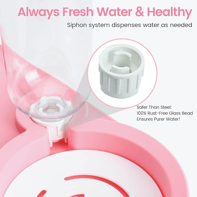 Double Elevated Dog Cat Food Water Bowls, Stainless Steel Cat Food Water Bowl with No-Spill Mat, Raised Tilted Dishes for Indoor Kitten, Puppies, Small or Medium Size Dogs Cats, Pink