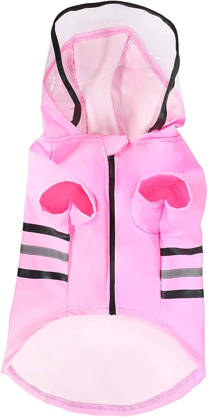 Wizland Reflective Dog Raincoat Dog Rain Jacket with Hood Lightweight Waterproof Rain Coat for Puppies (Pink M)