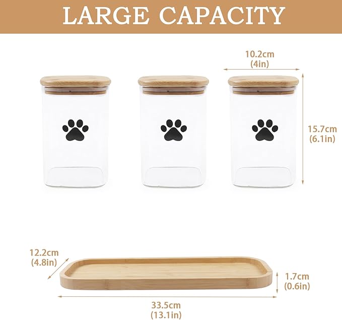 Morezi Dog Treat Container airtight Treats jar for countertop Closet Dog Food Storage 3 Jars with Tray Great for organizing pet Dogs Cats Birds Animal Food Treats Snack